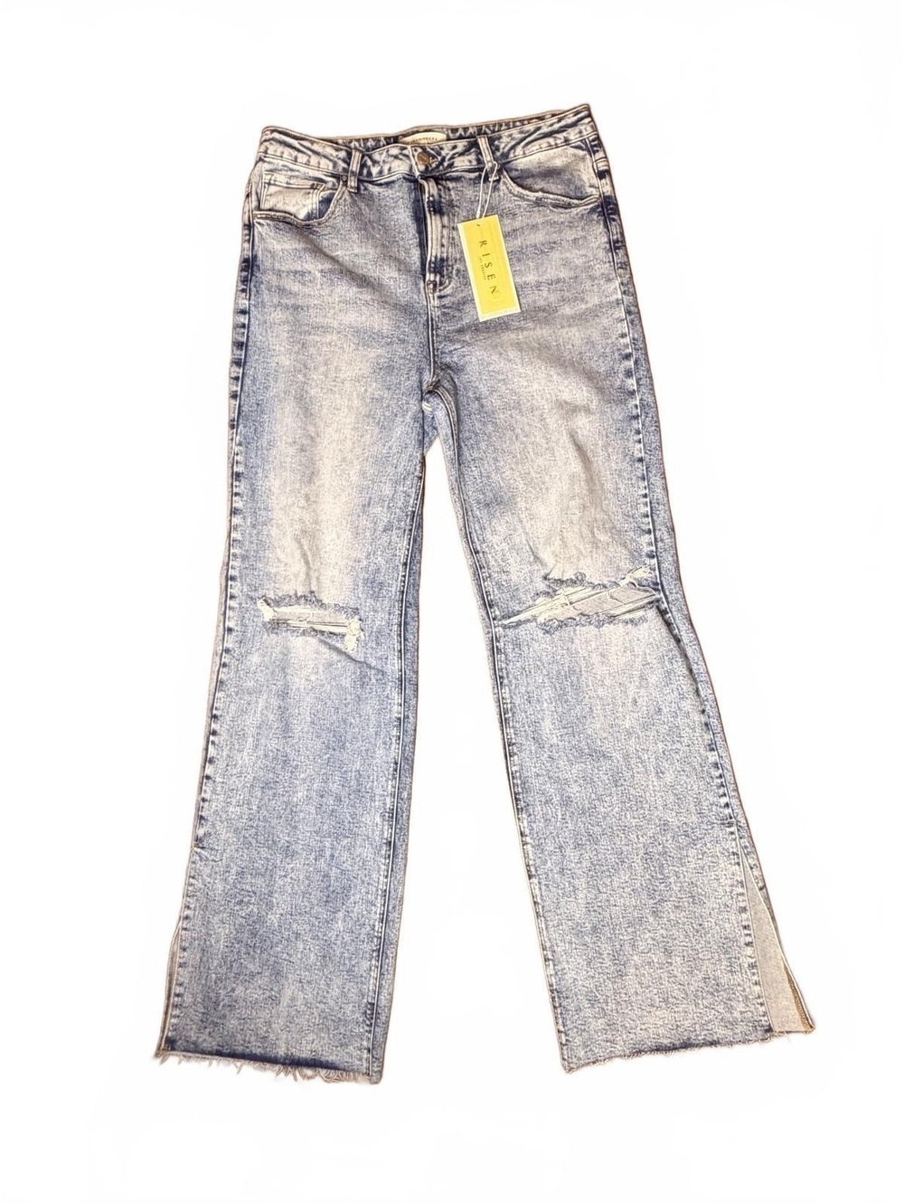 NWT Risen RDP5133X acid wash wide leg jeans 1XL distressed split hem